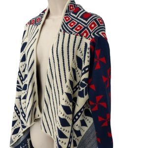 Haute Society Boho Tribal Chevron Print Open Front Waterfall Cardigan
